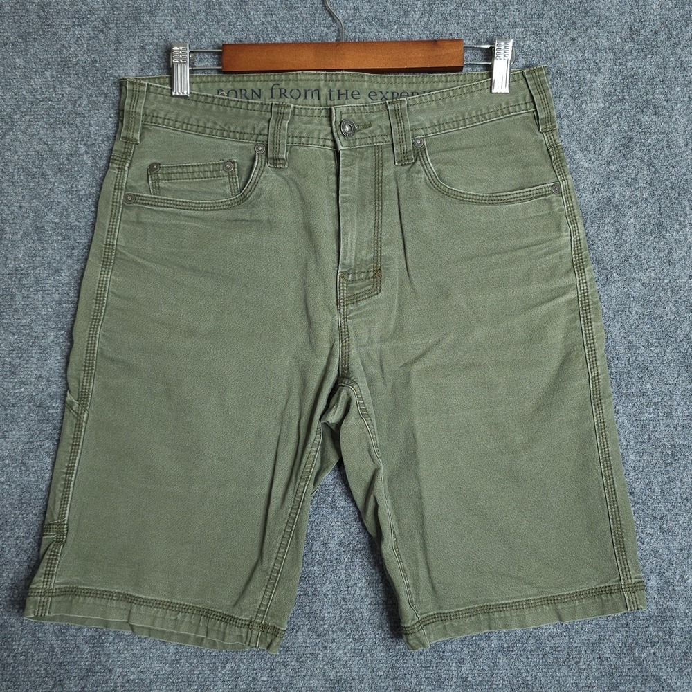 Prana Bronson Shorts Mens 30x11 Green Stretch Organic Cotton Canvas Hiking Chino - Picture 2 of 9